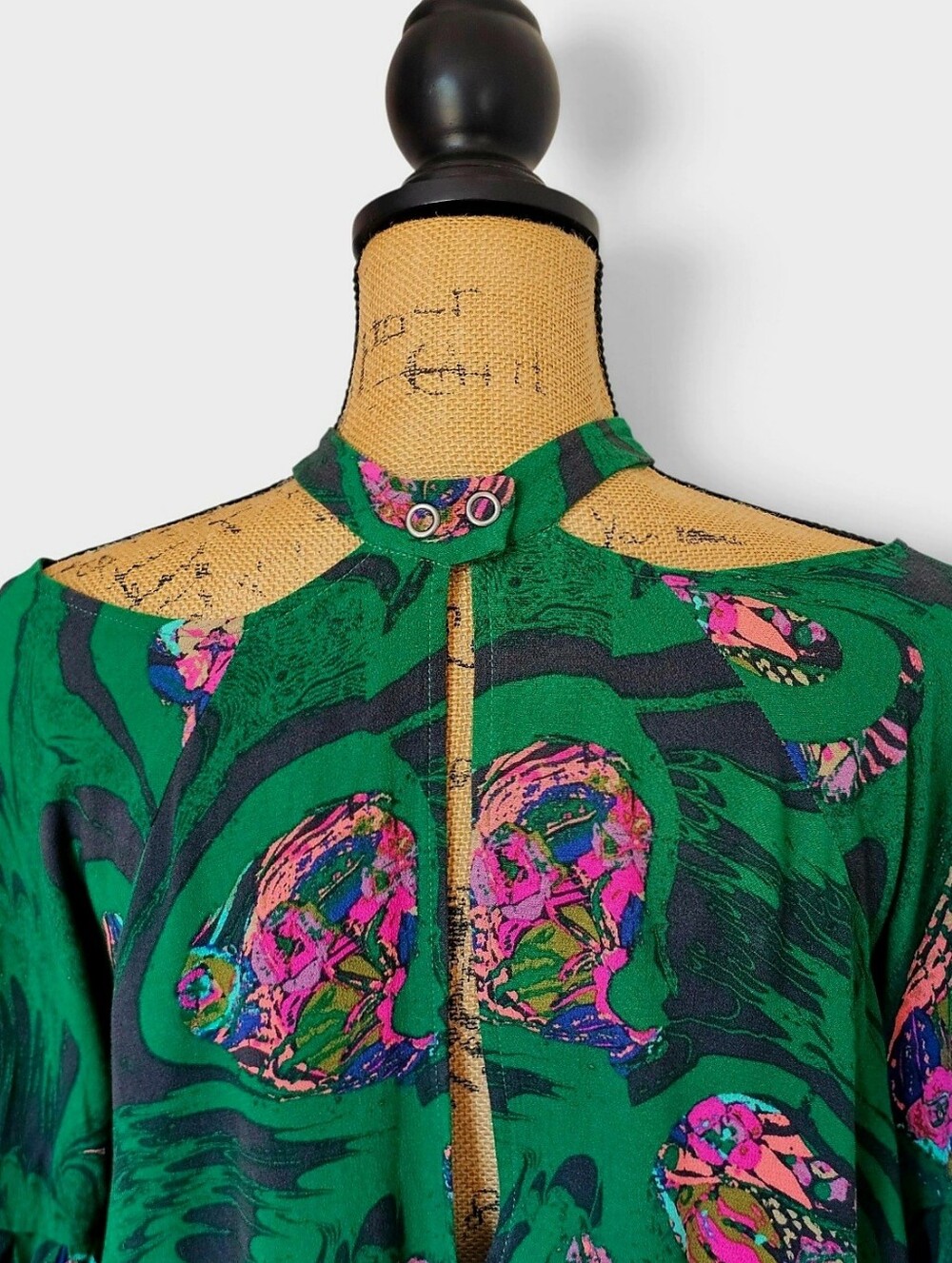 Free People Bohemian Drift Away Cold Shoulder Green  Floral Mini Tunic Dress, XS - Picture 8 of 9